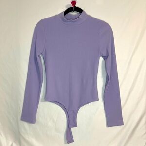 Topshop Mock Neck Ribbed Lavender Bodysuit